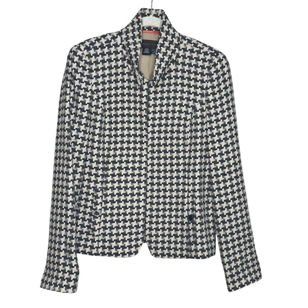 Nina McLemore Jacket Womens 6 Houndstooth Wool Silk Lined Classic Made in USA - Picture 1 of 8
